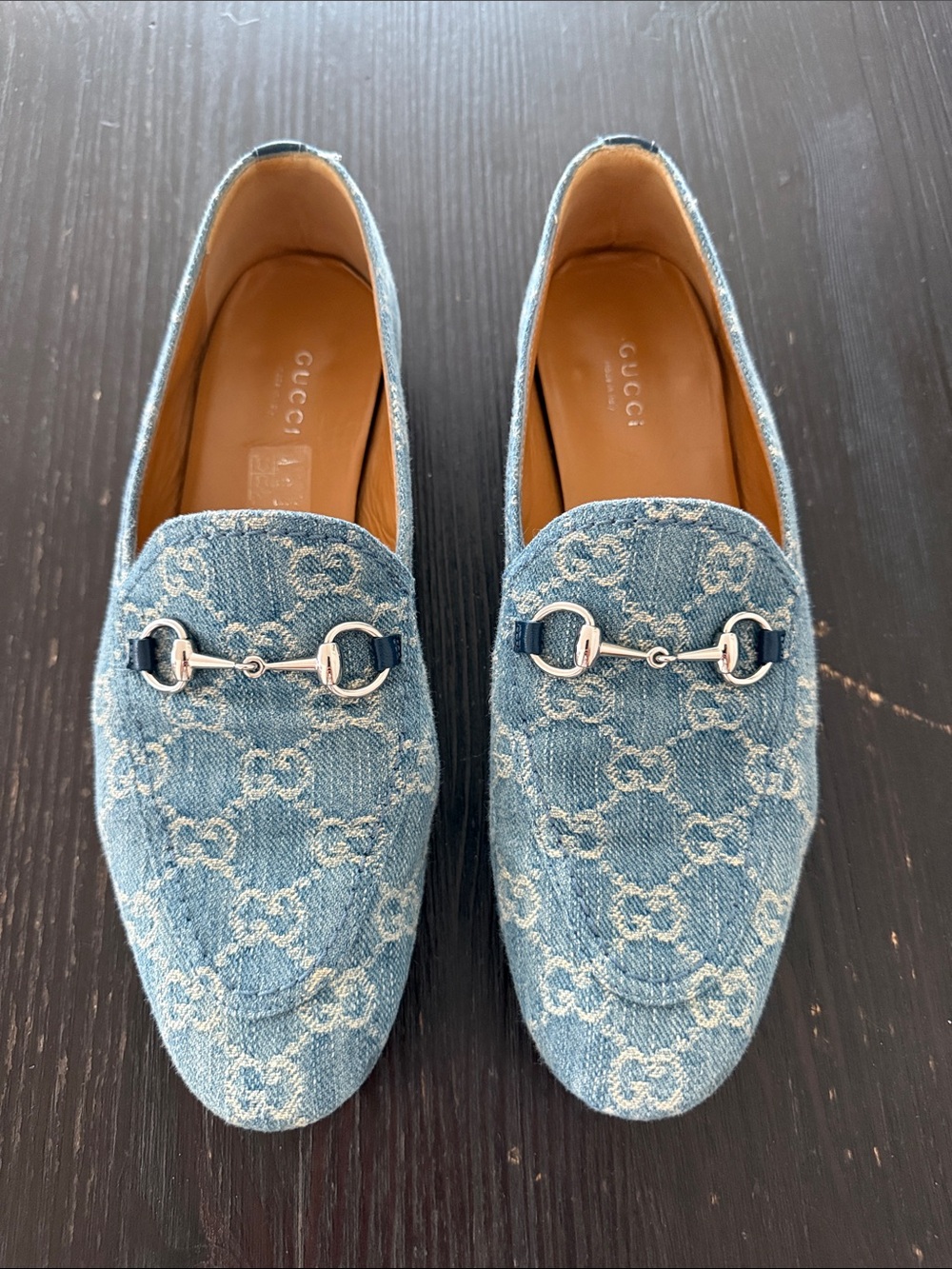 Gucci Light Blue Denim GG Horsebit Loafers